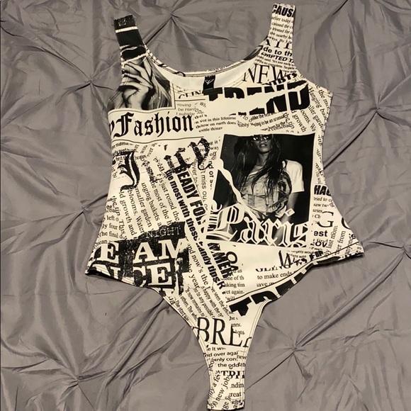 Windsor Tops - Newspaper Print Bodysuit